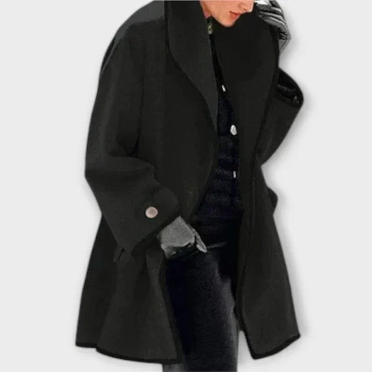 Women's Oversized Wool Swing Coat with Contrast Trim