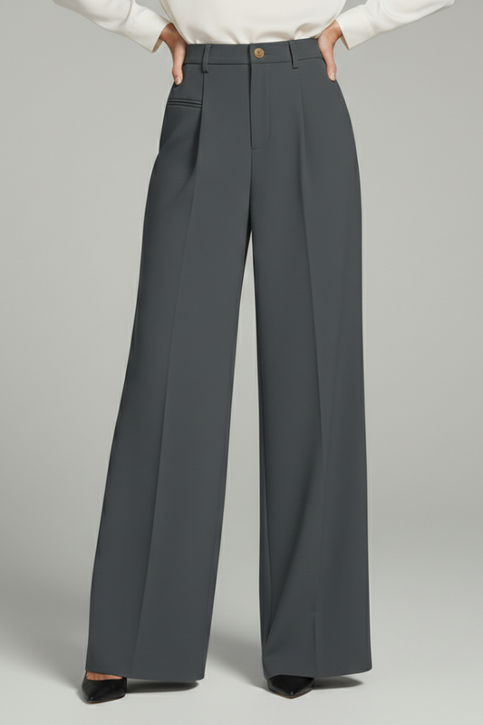 Women's Wide Leg Palazzo Trousers with Front Pleats and Back Pockets
