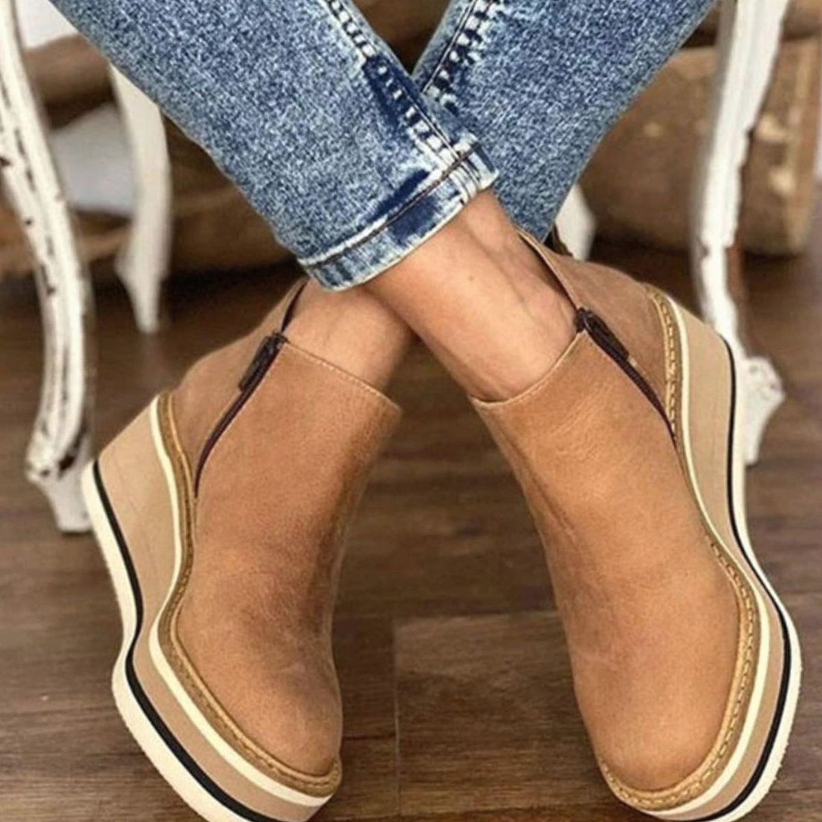 Women's Platform Wedge Chelsea Boots with Elastic Side Panels