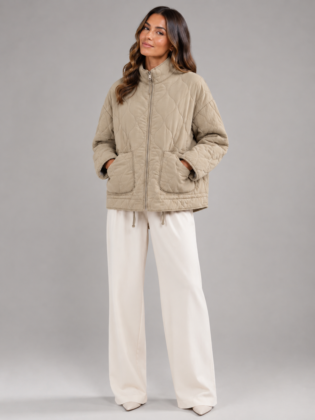 Women's Quilted High-Neck Zip Utility Jacket