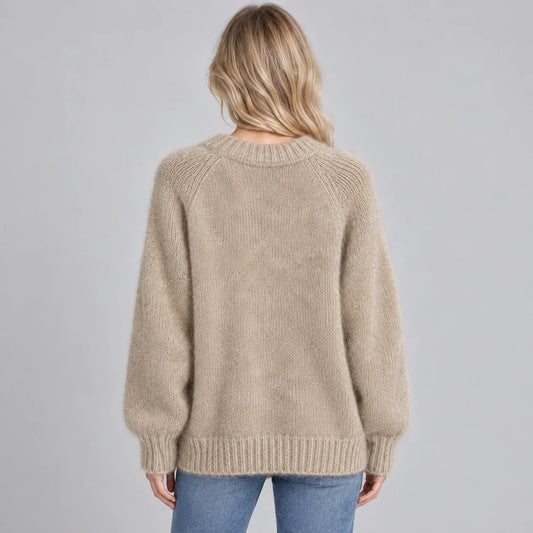 Women's Relaxed Fit Fluffy Crew Neck Knit Jumper