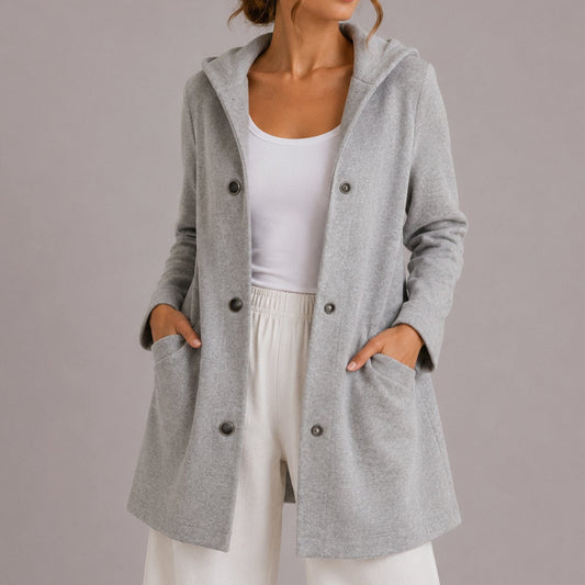 Women's Relaxed Fit Hooded Button Up Knit Cardigan with Pockets