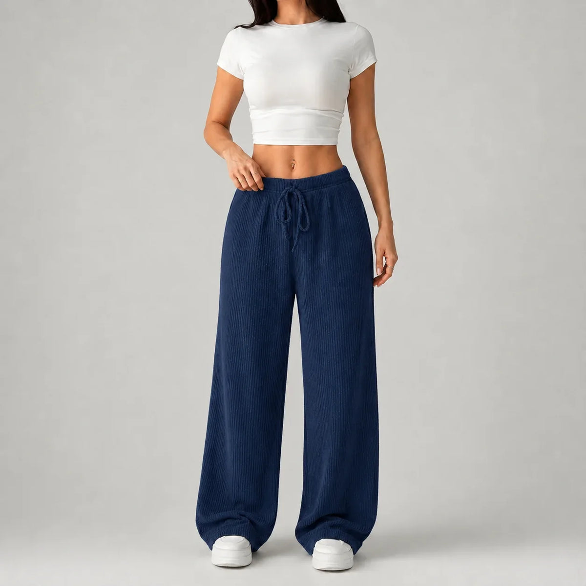 Women's Ribbed Wide Leg Drawstring Lounge Trousers