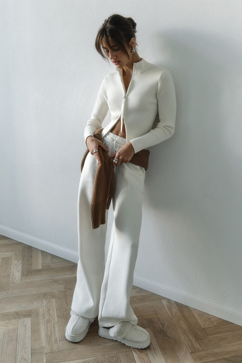Women's Ribbed Zip Front High Neck Cardigan