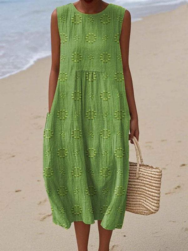 Women's Round Neck Sleeveless Relaxed Midi Dress