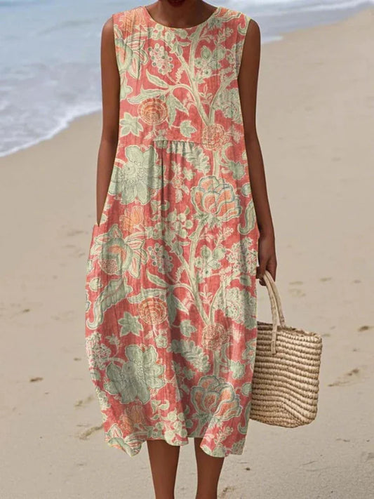 Women's Round Neck Sleeveless Relaxed Midi Dress