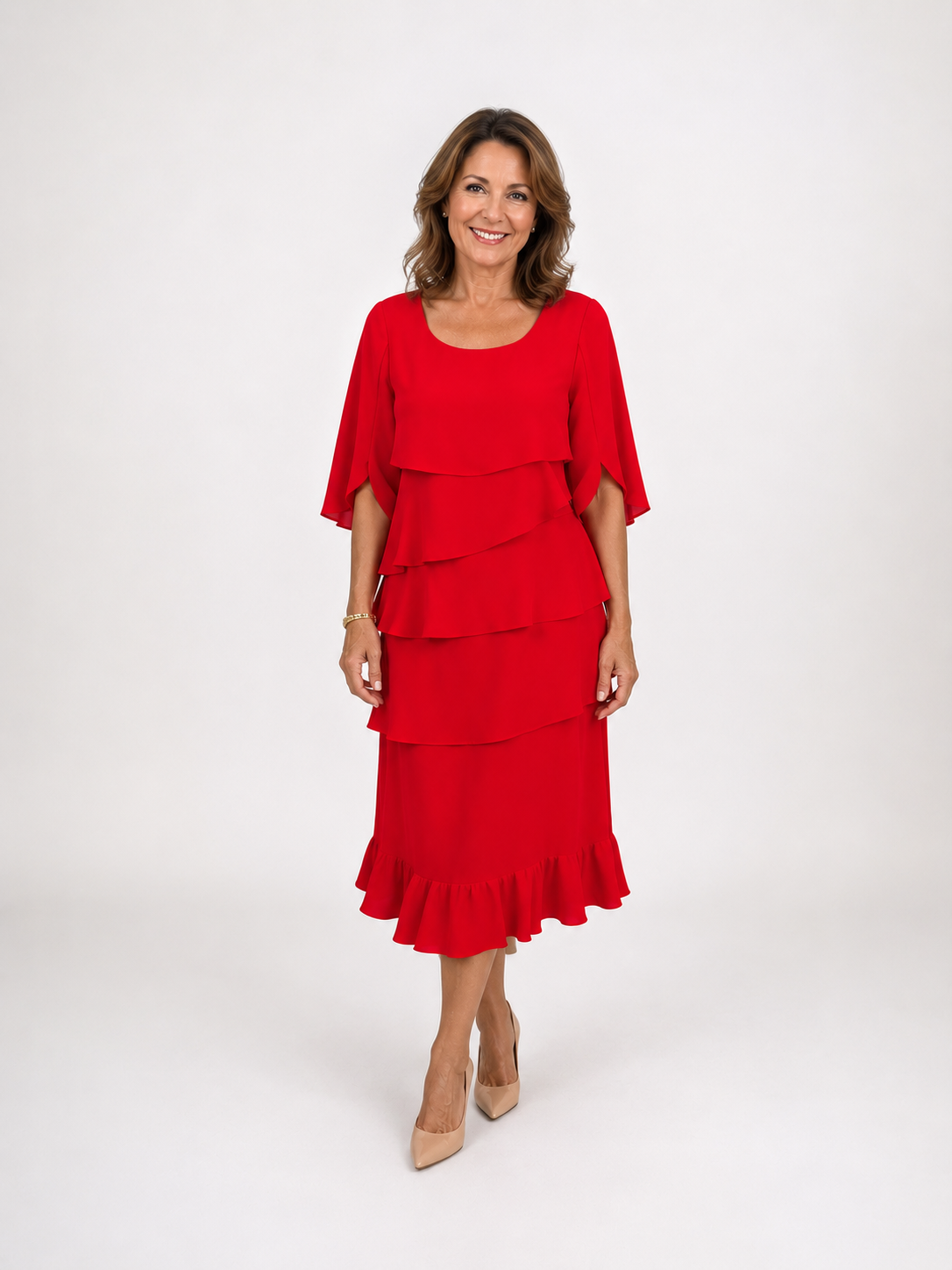 Women's Ruffle Sleeve Midi Dress