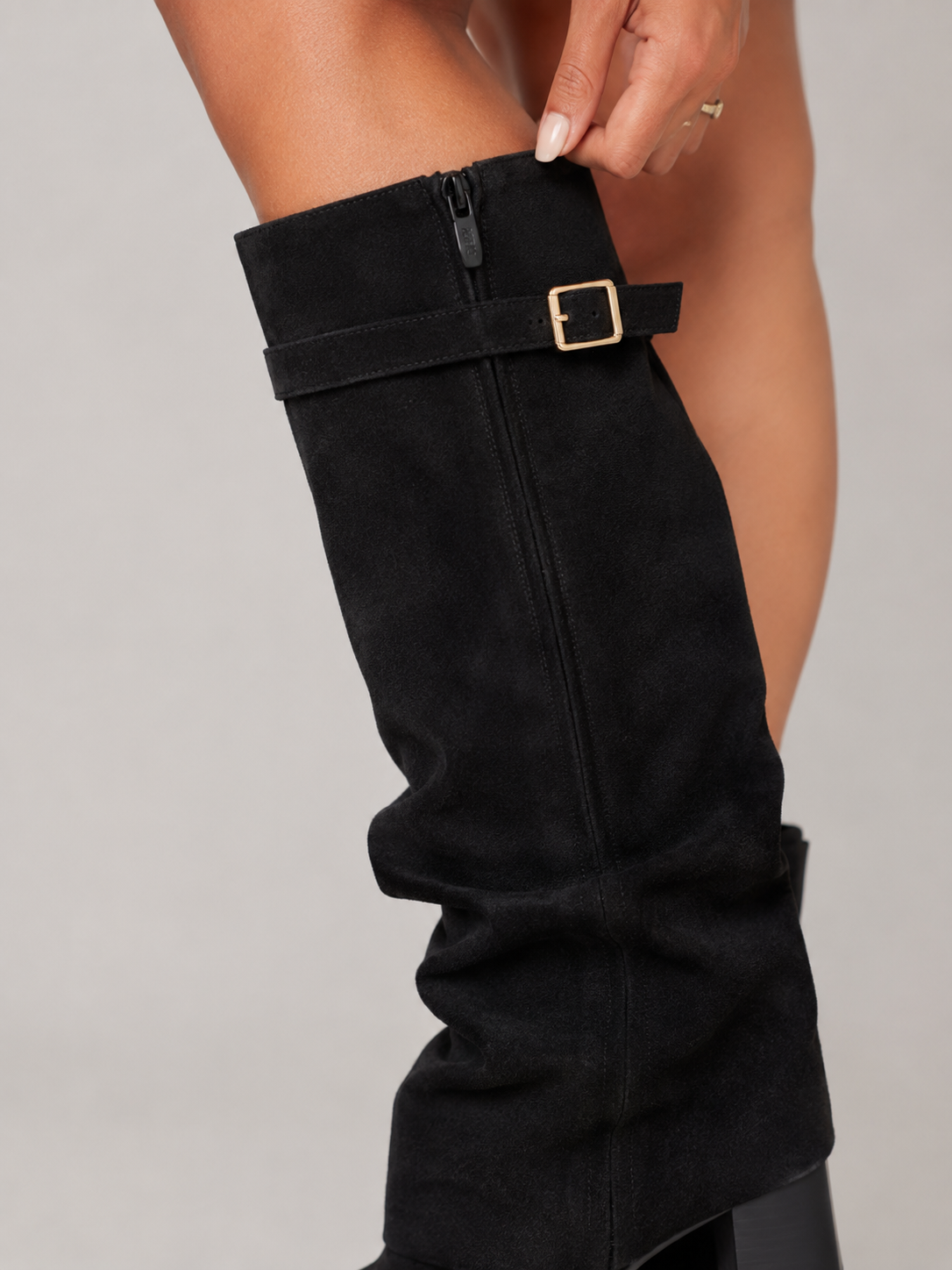 Women's Slouchy Suede Buckle Knee High Boots