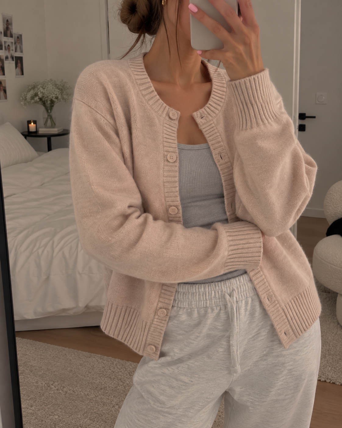 Women's Soft Knit V Neck Cardigan with Ribbed Cuffs