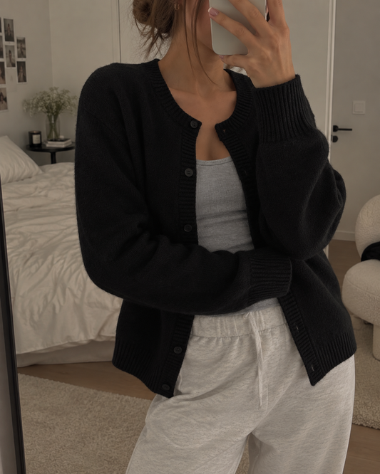 Women's Soft Knit V Neck Cardigan with Ribbed Cuffs