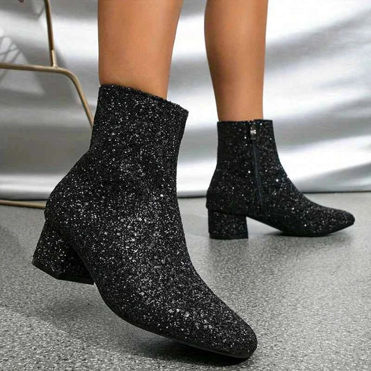 Women's Sparkle Glitter Pointed Ankle Boots