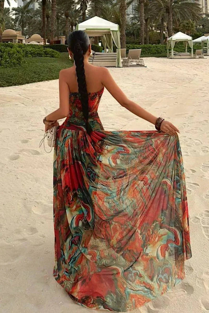 Women's Strapless Corset Tiered Maxi Dress