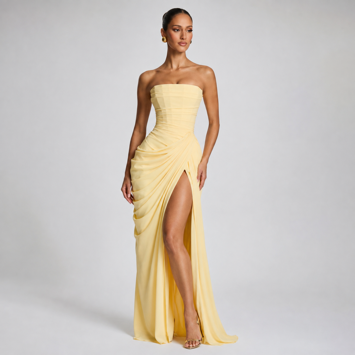 Women's Strapless Ruched Maxi Dress