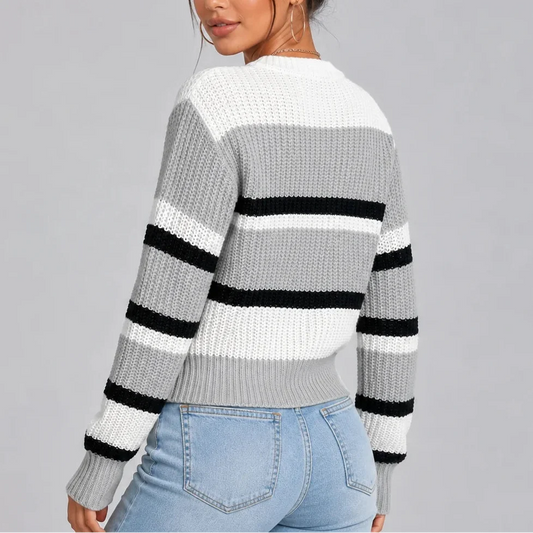 Women's Striped Crew Neck Knitted Jumper