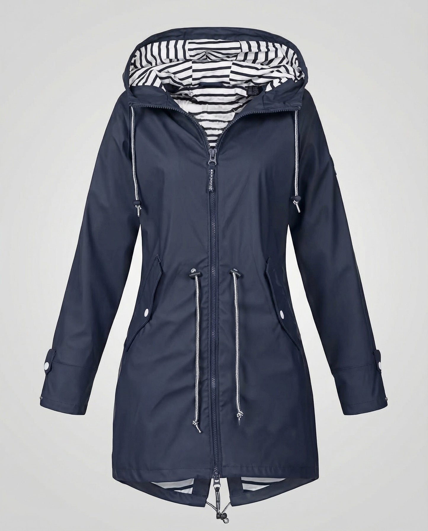 Women's Striped Lined Waterproof Parka Raincoat