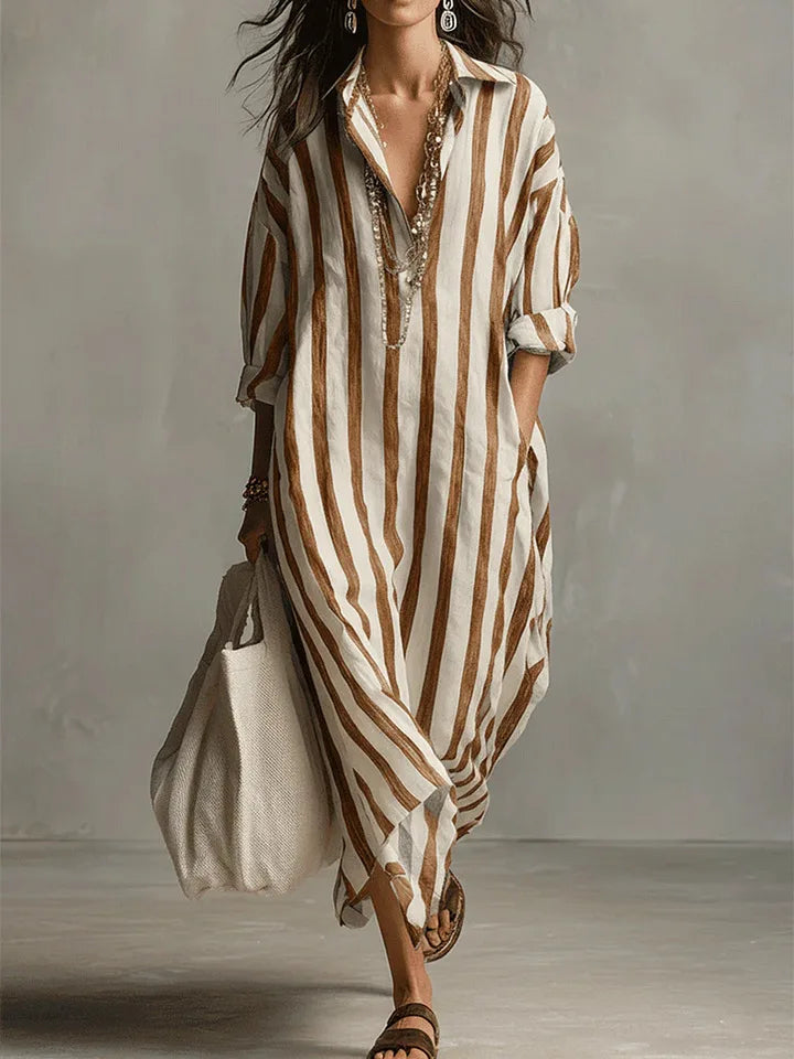 Women's Striped Rolled Sleeve Shirt Dress