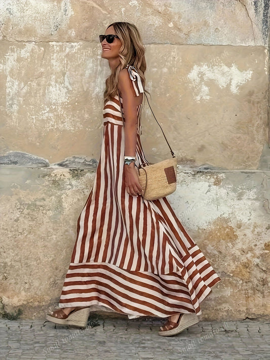 Women's Striped Tie Strap Maxi Dress