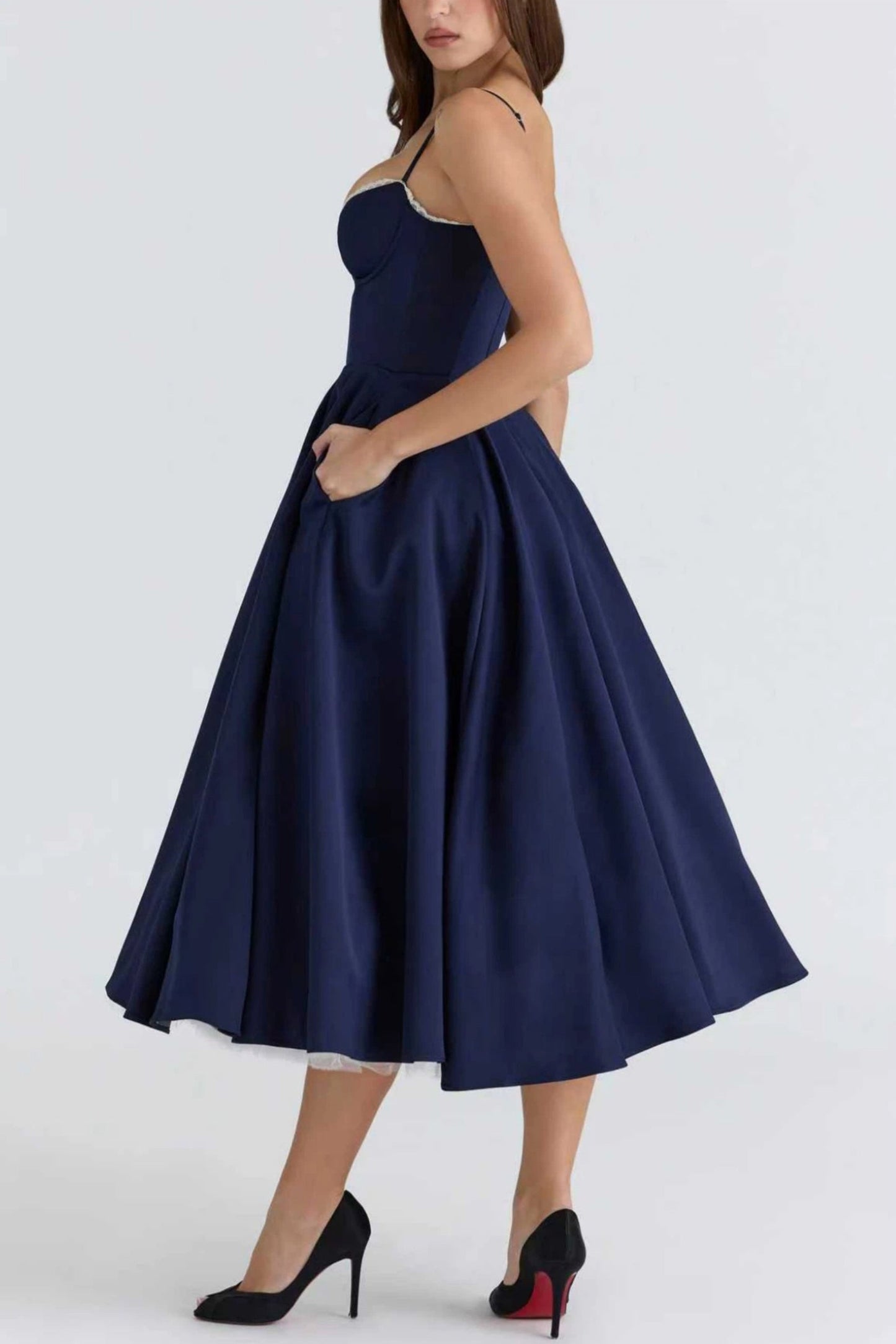 Women's Sweetheart A Line Midi Dress with Pockets