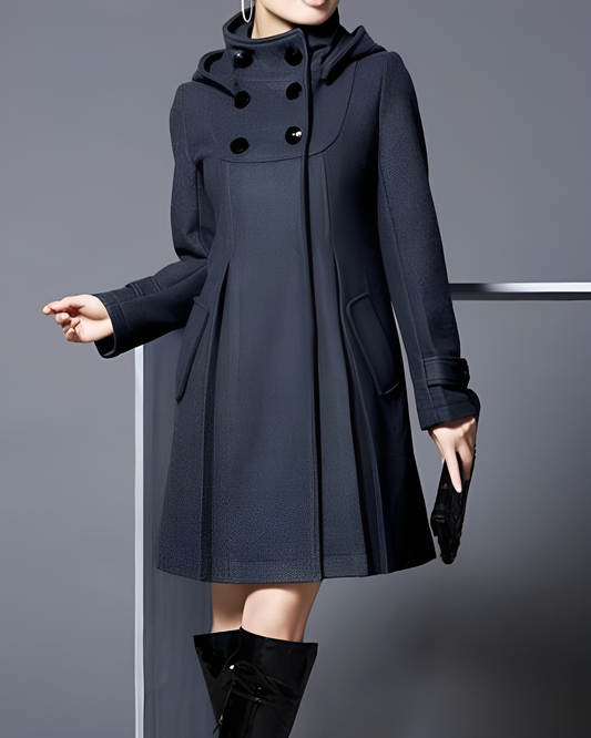 Women's Teal Longline Winter Coat with Hood & Side Pockets