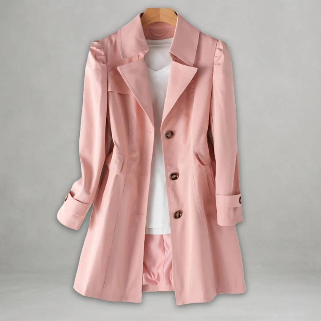 Women's Trench Coat with Statement Collar and Button Front