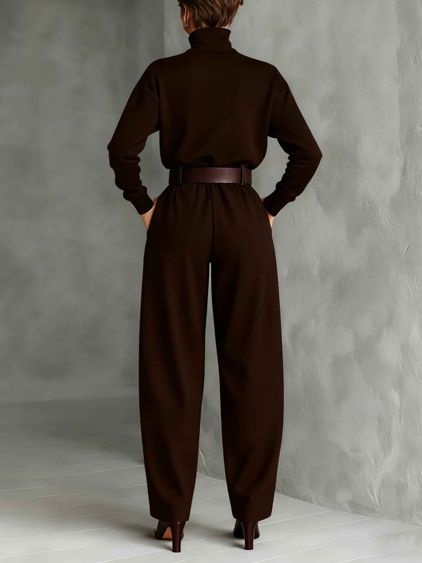 Women's Turtleneck Top And Trouser Two Piece Set