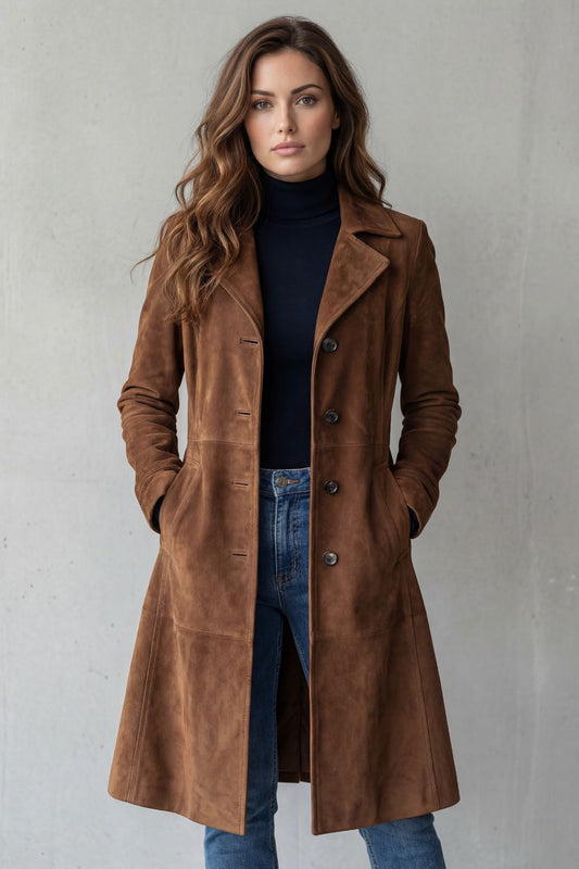 Women's Vintage Suede Effect Longline Coat