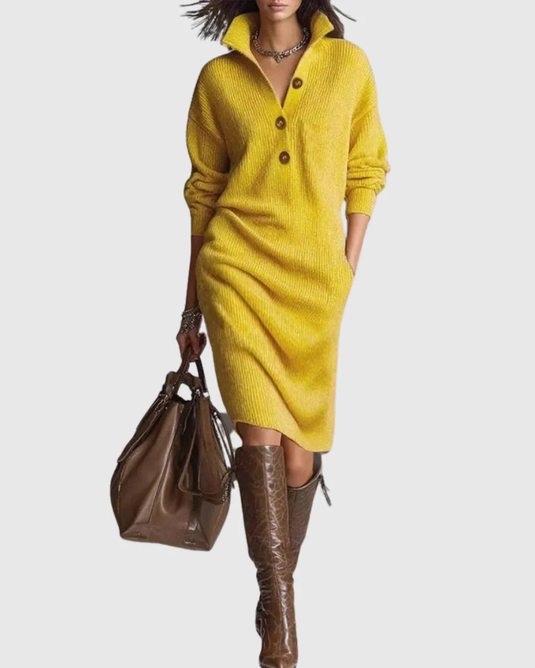 Women's Warm Winter Knit Midi Dress