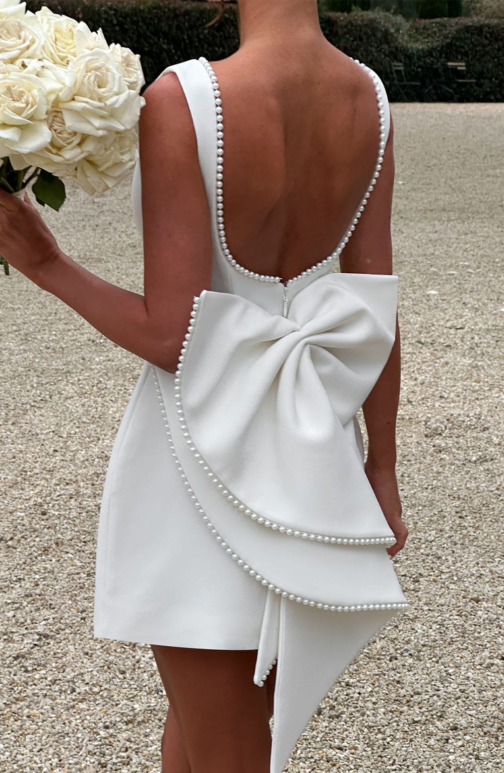Women's Wedding Guest A-Line Mini Dress with Pearl Trim