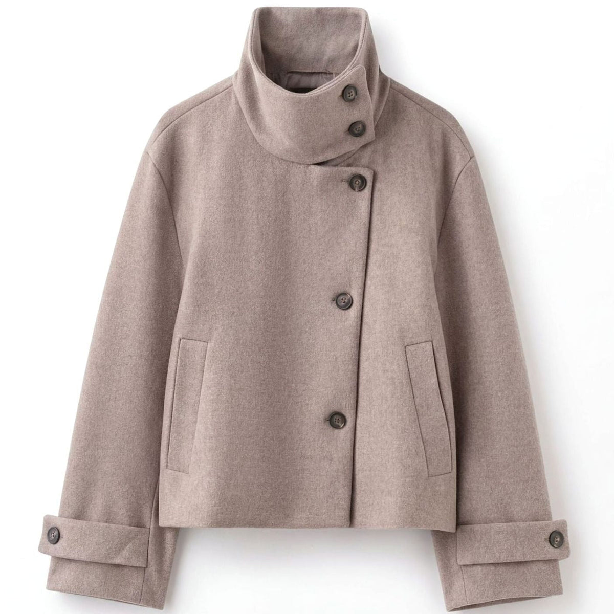 Women's Wool-Blend Stand-Collar Cropped Winter Coat Jacket