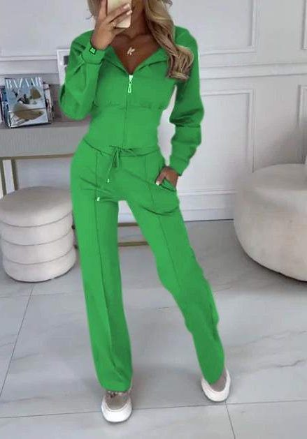 Women's Zip Front Belted Tracksuit Set with Joggers