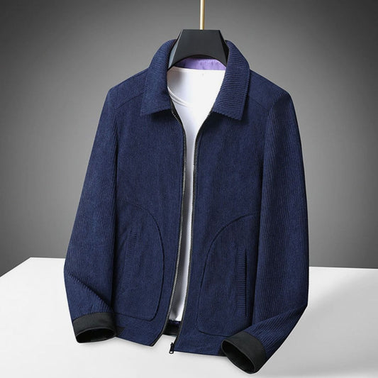 Men's Corduroy Zip-Up Collared Casual Jacket