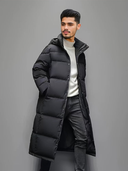 Men’s Long Hooded Puffer Coat with Pockets