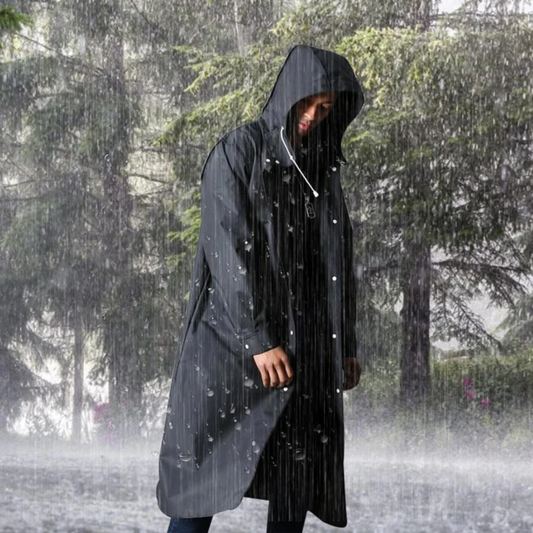 Men's Long Waterproof Hooded Rain Jacket