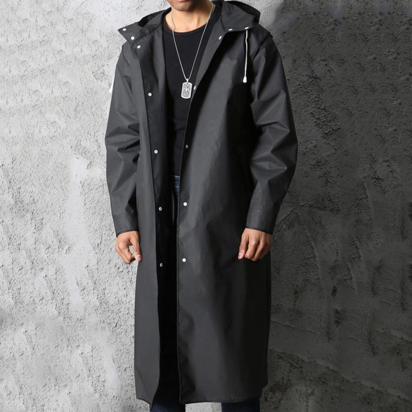 Men's Long Waterproof Hooded Rain Jacket
