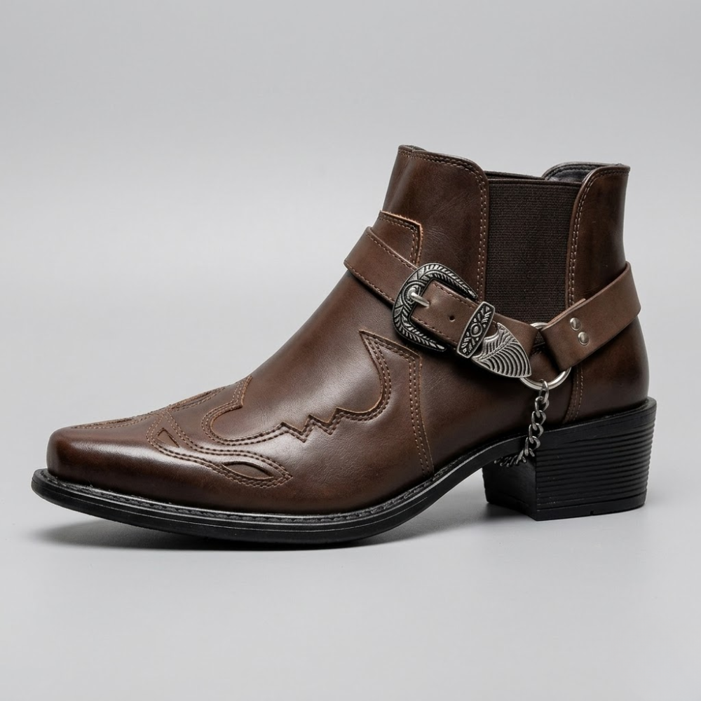Men's Vintage Leather Western Buckle Boots