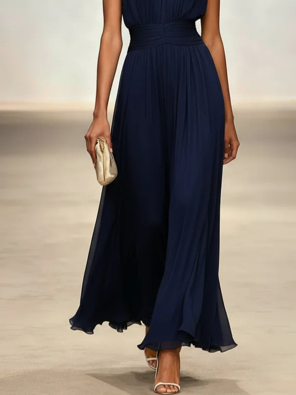 Sleeveless Ruched A-Line Wedding Guest Maxi Dress