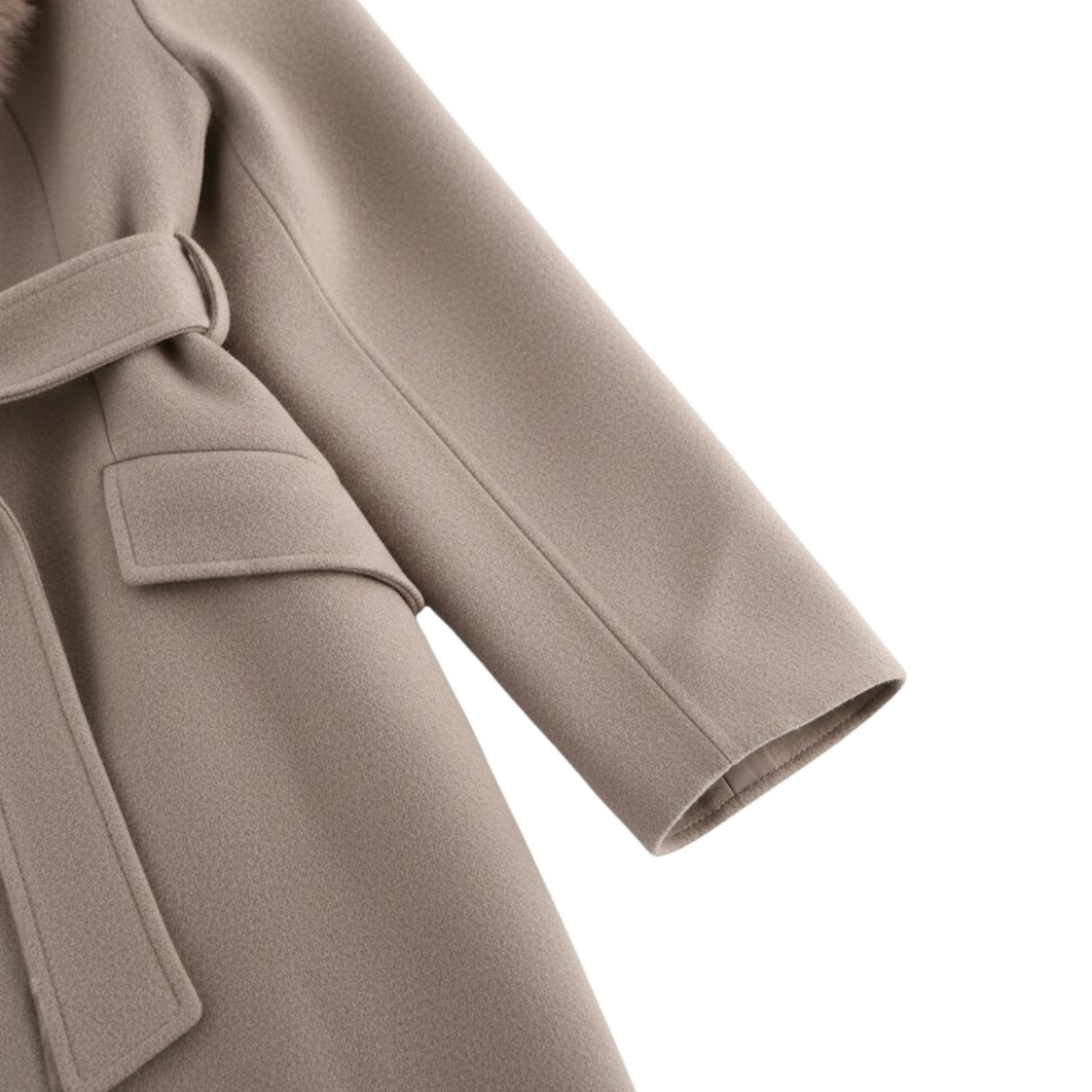 Women’s Belted Faux Fur Collar Winter Coat