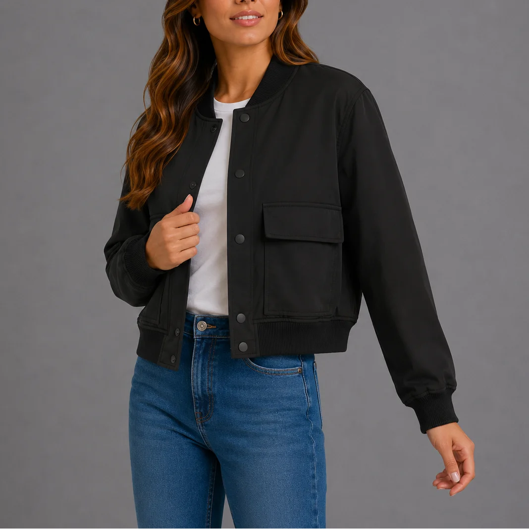 Women's Classic Snap-Button Bomber Jacket