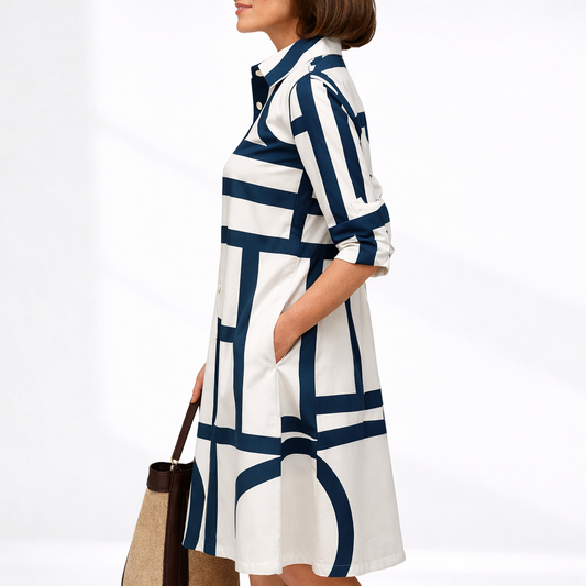 Women’s Geometric Print Shirt Midi Dress