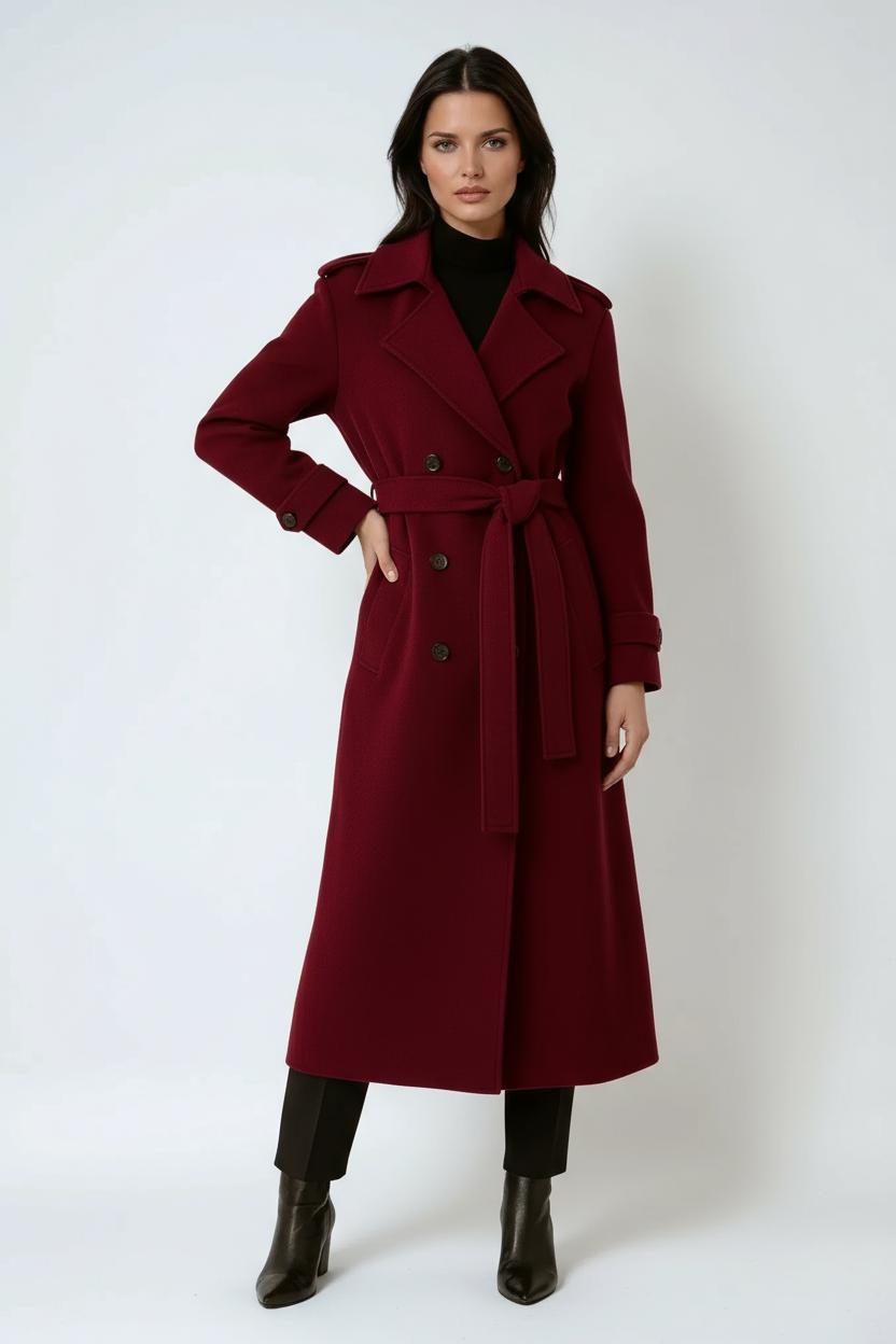 Women’s Long Double-Breasted Belted Trench Coat