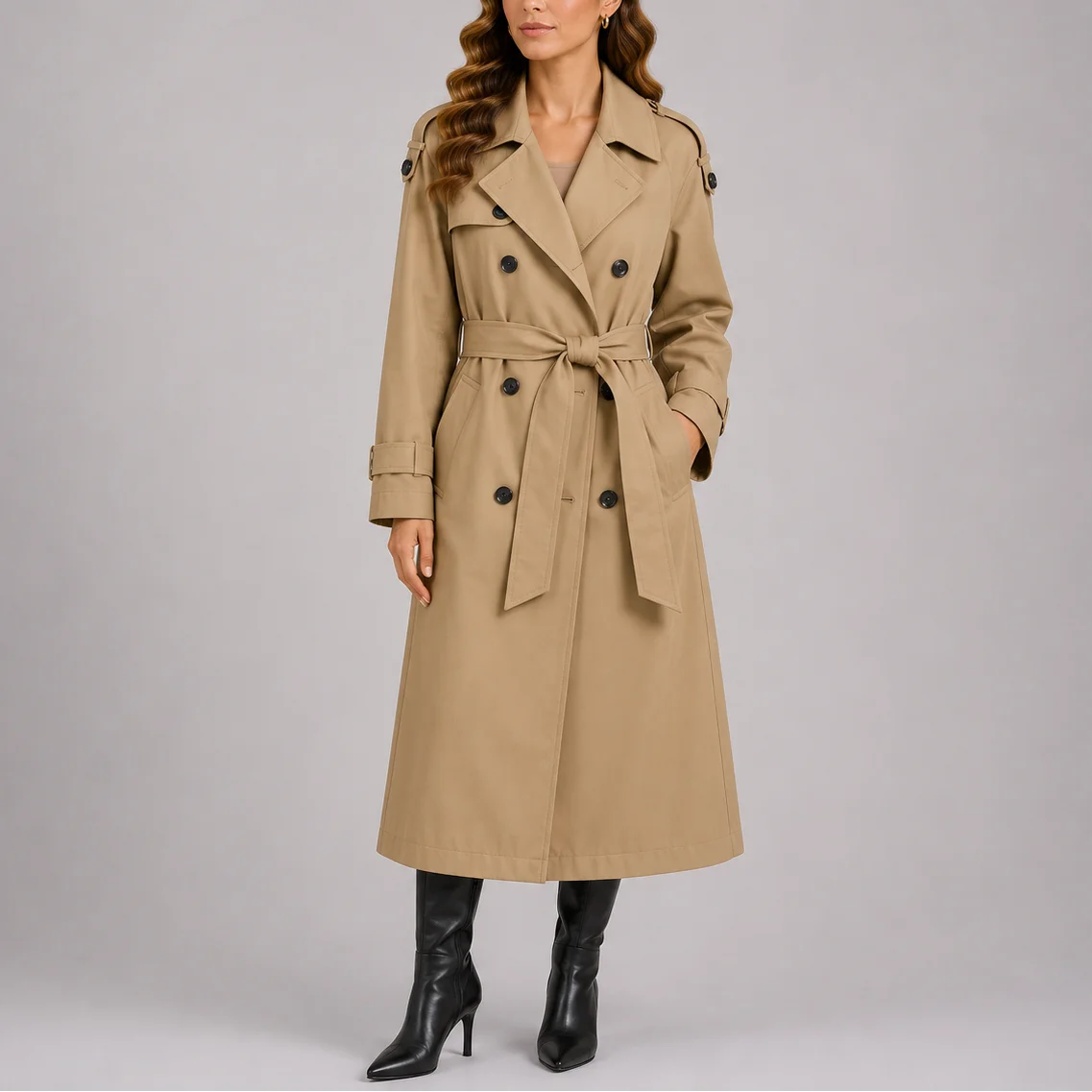 Women's Luxe Double-Breasted Trench Coat