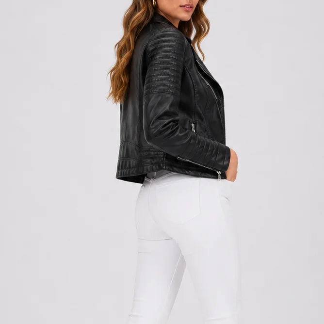Women's Quilted Faux Leather Biker Jacket