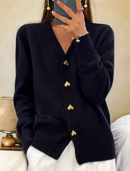 Women’s V Neck Ribbed Button Cardigan