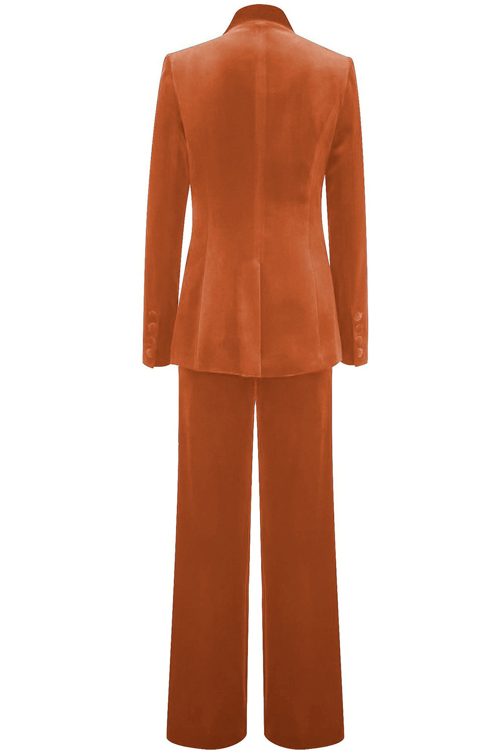 ILYNORA women's orange velvet tailored pantsuit back view