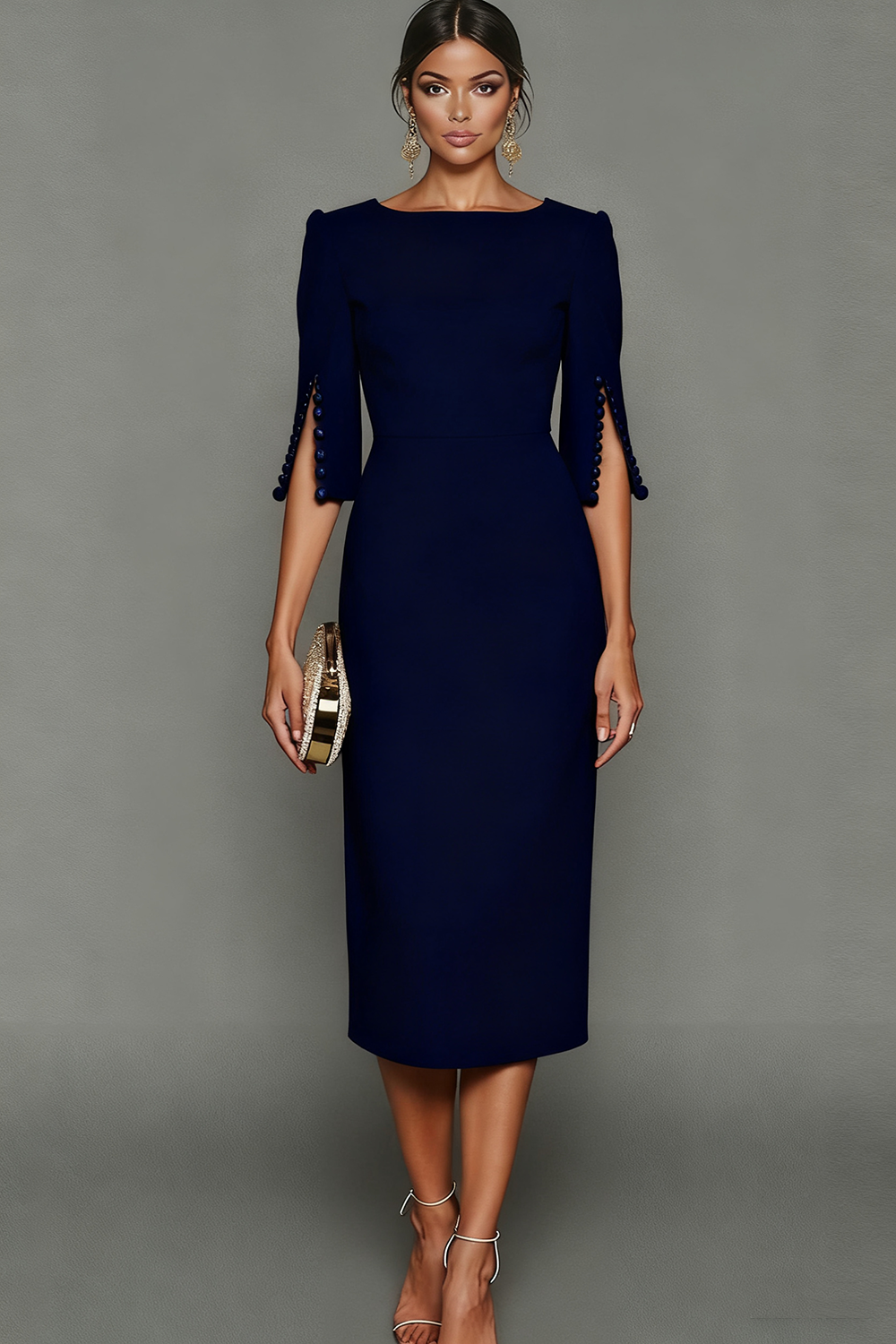 Women's Bateau Neck Midi Sheath Dress