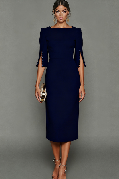 Women's Bateau Neck Midi Sheath Dress