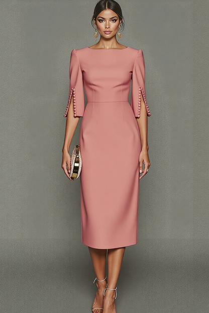 Women's Bateau Neck Midi Sheath Dress