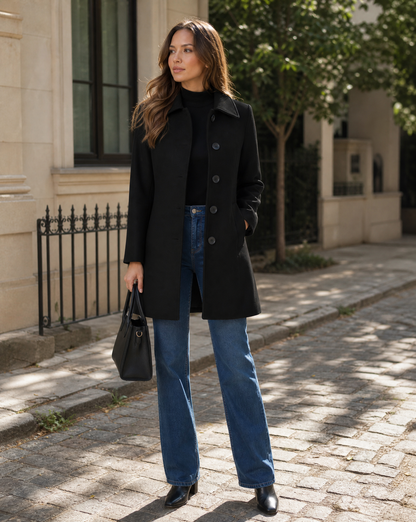 Women's Tailored Single Breasted Wool Blend Trench Coat