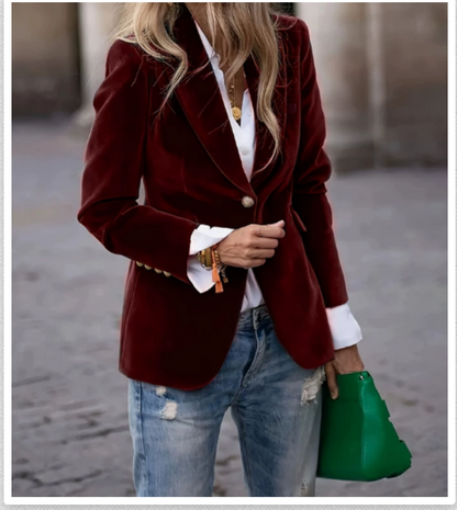 Women's Tailored Velvet Single Breasted Blazer