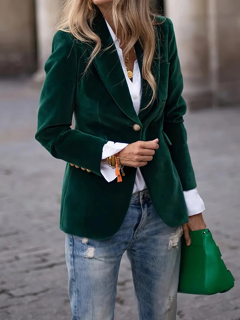 Women's Tailored Velvet Single Breasted Blazer